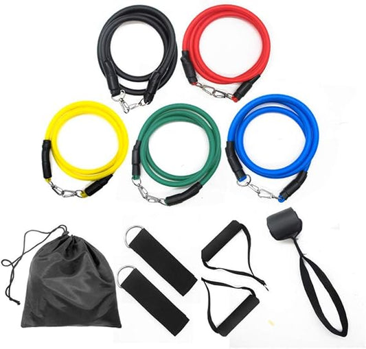 11Pcs Resistance Bands Set Elastic Tube Bands Door Anchor Ankle Straps Cushioned Handles with Carry Bags for Home Gym