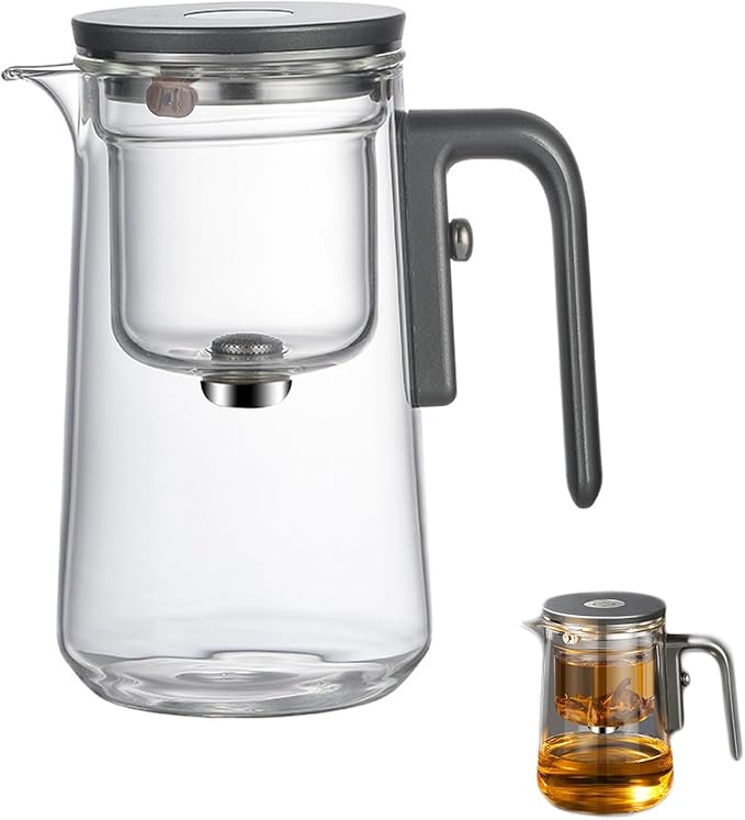 Luxury Large Glass Tea cup pot with One-Click Filter