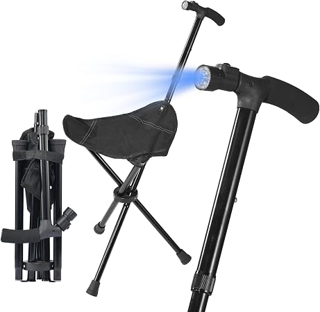 Foldable Walking Cane with Seat & LED Light 🦯💡