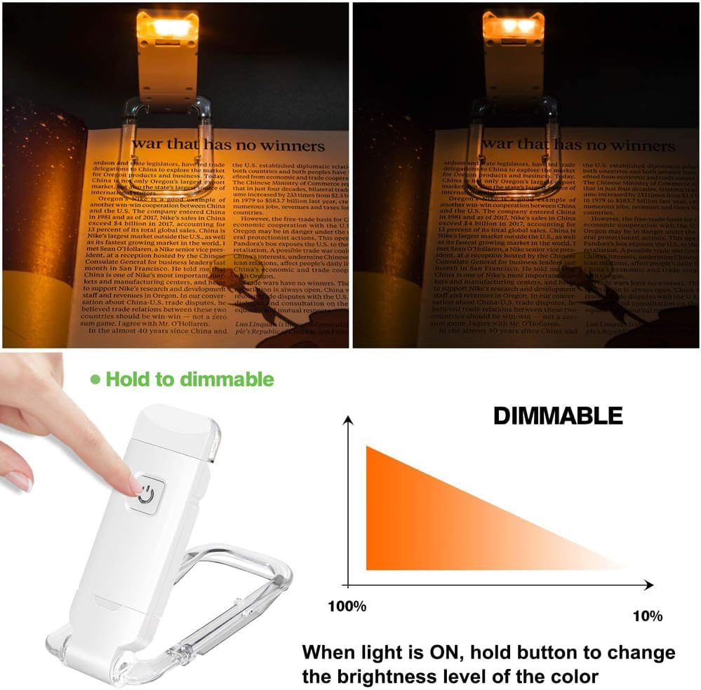 USB Rechargeable Book Light With 3 Levels & Colors
