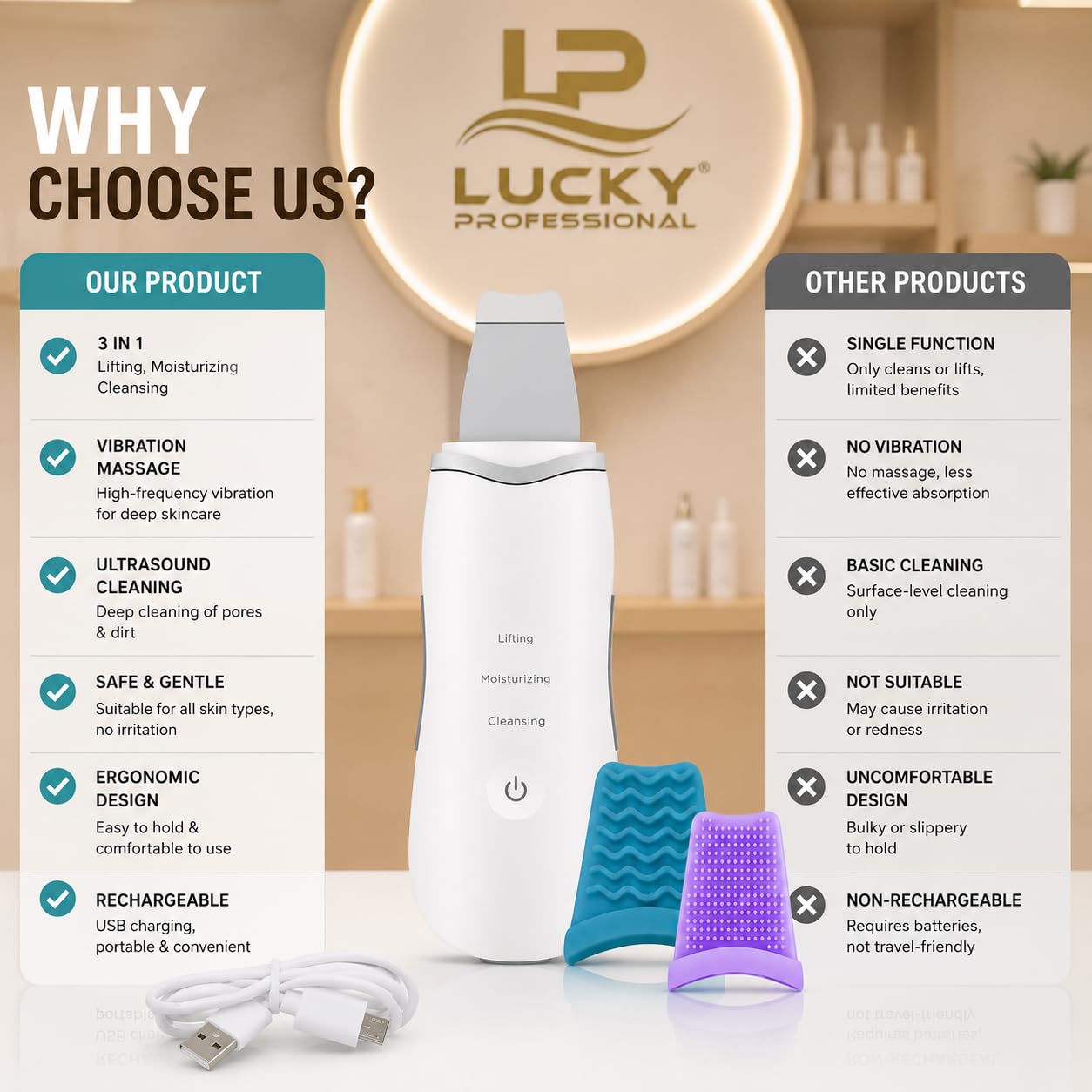 Ultrasonic Skin Scrubber – 3-in-1 Deep Pore Cleansing & Lifting Device ✨💆‍♀️