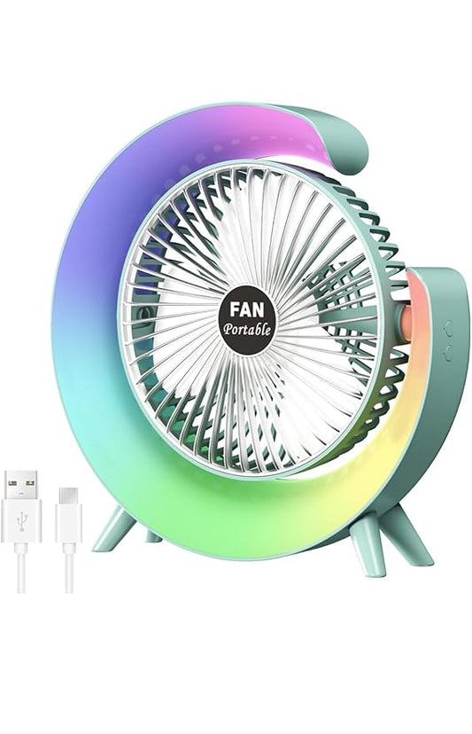 Portable RGB LED Desk Fan – Rechargeable USB Cooling Fan 🌈🌬️