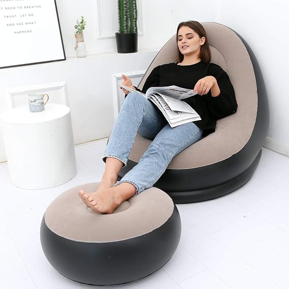 Portable Inflatable Bed Sofa Flocking Couch Set with Footstool