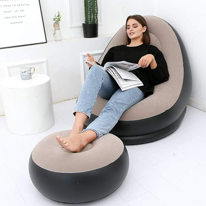 Portable Inflatable Bed Sofa Flocking Couch Set with Footstool