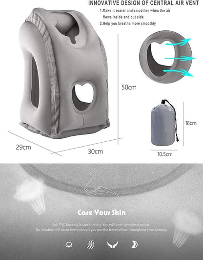 Inflatable Travel Pillow for Airplane, Neck Air Pillow for Sleeping to Avoid Neck and Shoulder Pain, Support Head and Lumbar