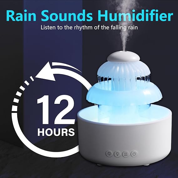 Cloud Rain Humidifier with Waterfall Lamp – 600ML-B ☁️🌧️✨