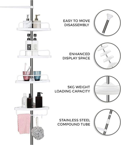 4 Tier Bathroom Corner Shelf with Towel Holder – Wall Mounted Storage Rack for Toiletries & Towels