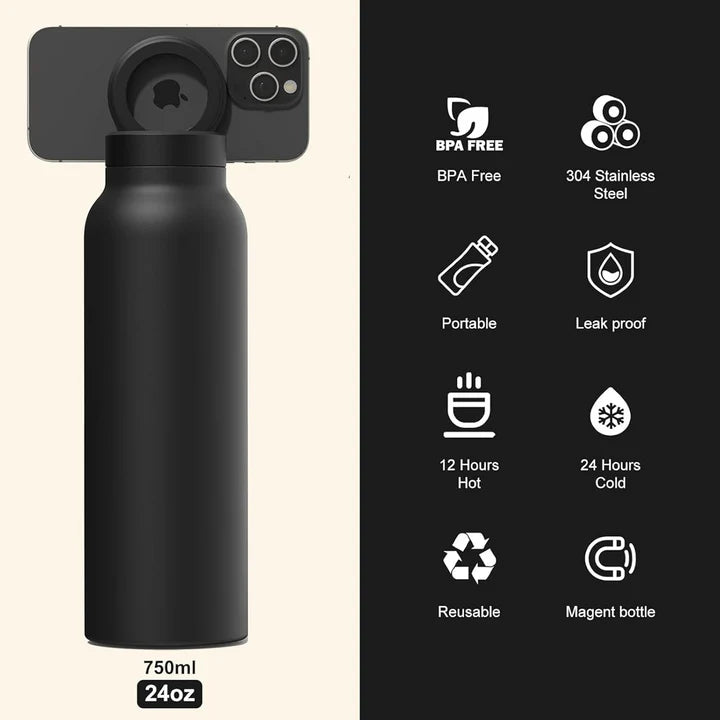 Stainless Steel Magnetic Vacuum Flask with Phone Holder