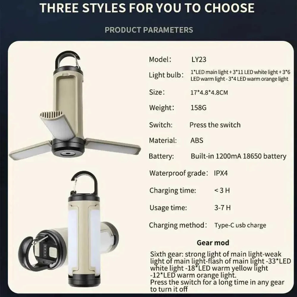 Portable Camping Lantern – 6 Lighting Modes Rechargeable Lamp