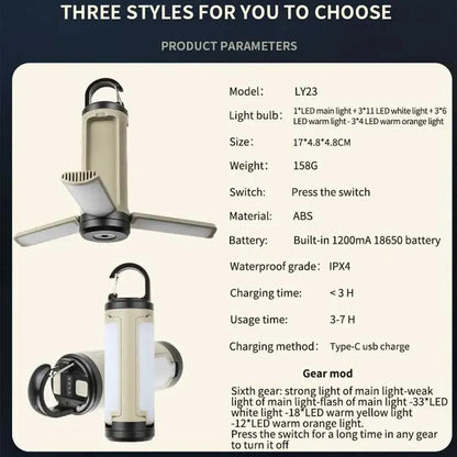 Portable Camping Lantern – 6 Lighting Modes Rechargeable Lamp