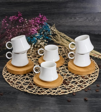 Coffee set with 6 ceramic cups 90ml & 6 bamboo saucers
