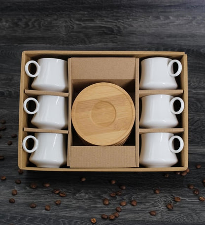 Coffee set with 6 ceramic cups 90ml & 6 bamboo saucers