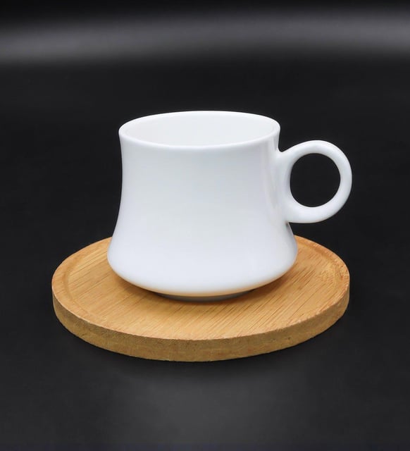 Coffee set with 6 ceramic cups 90ml & 6 bamboo saucers