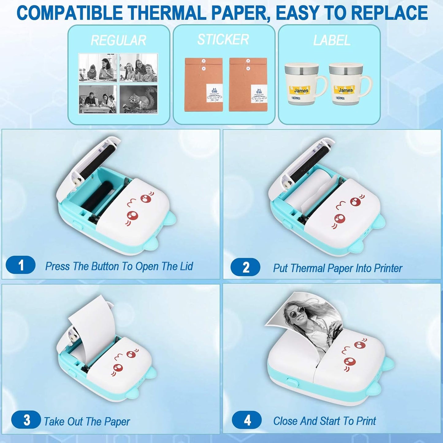 Bluetooth Pocket Mini Printer, For Android & iOS With 1 Free Paper Roll