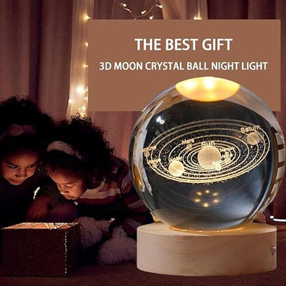 3D Solar System Crystal Ball – LED Galaxy Night Lamp 🌌🪐