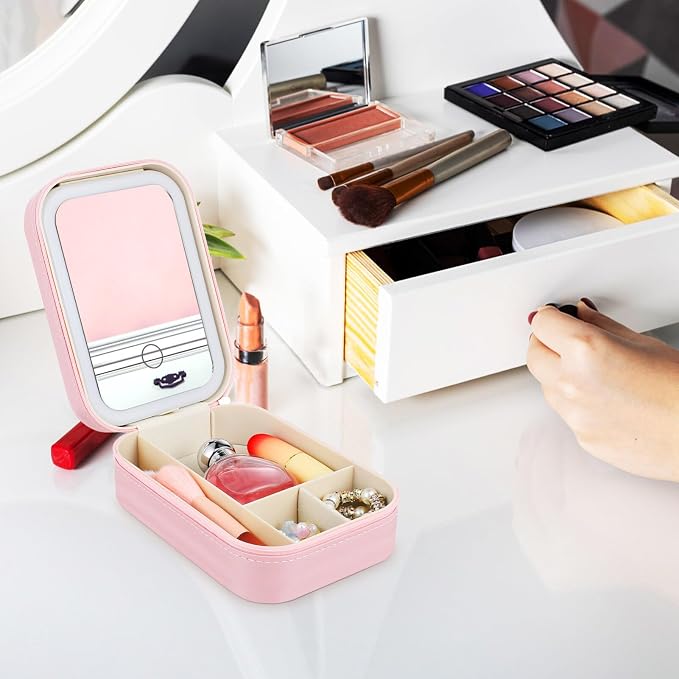 Travel Makeup Organizer with LED Mirror 💄✨