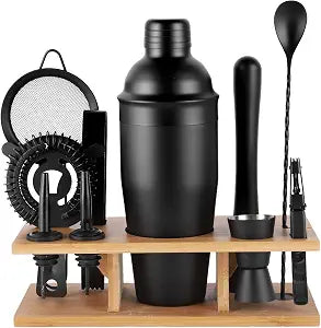 Cocktail Shaker Set Bartender Kit, Bar Set with Bamboo Stand 12 Piece Bartending Tools with Mocktail Recipes Booklet