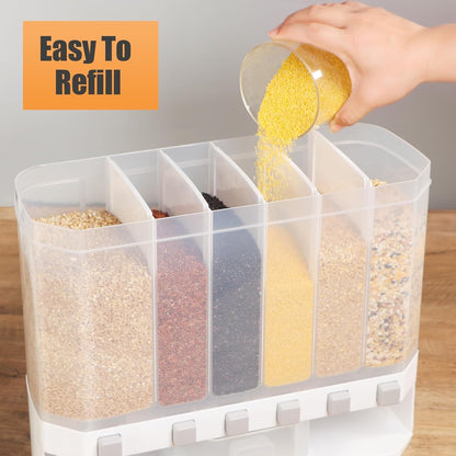 6-Grid Wall-Mounted Dry Food Dispenser – Airtight Kitchen Organizer