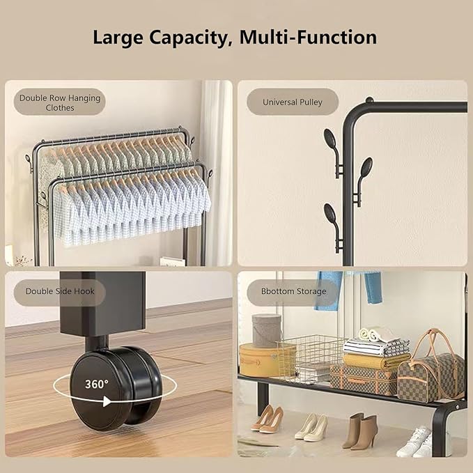 Double Clothes Garment Rack – Rolling Hanging Organizer