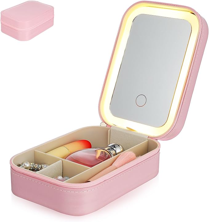 Travel Makeup Organizer with LED Mirror 💄✨