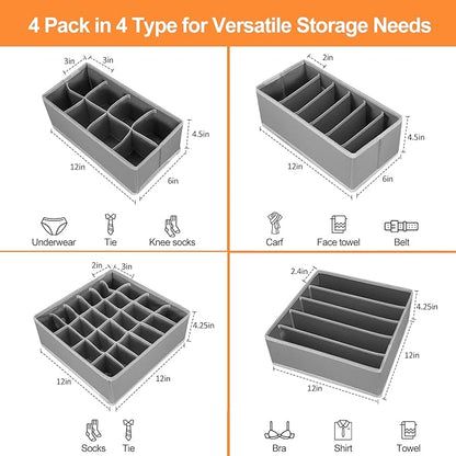 Underwear Storage Box Set Of 4 Pcs