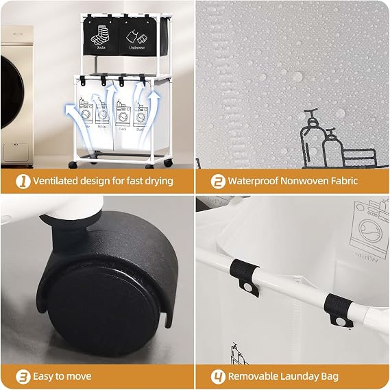4-Section Rolling Laundry Sorter 🧺👕