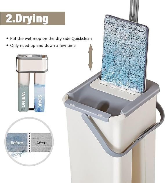 Household Cleaning Tool Wet Dry Hand-Free Mop Bucket Set With Plastic Basket Cloth Material