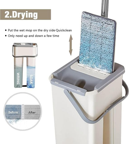 Household Cleaning Tool Wet Dry Hand-Free Mop Bucket Set With Plastic Basket Cloth Material