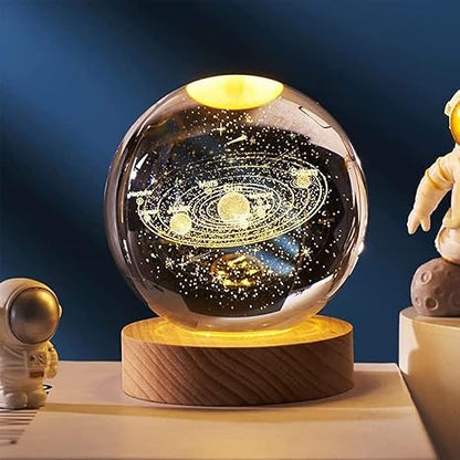 3D Solar System Crystal Ball – LED Galaxy Night Lamp 🌌🪐