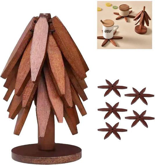 Walnut Wooden Tree Table Mat,Foldable Trivets
