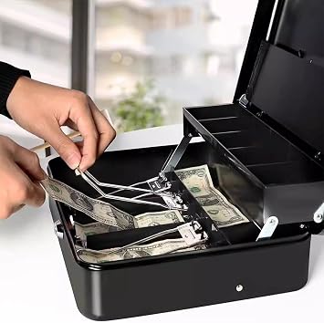 Large Metal Cash Safe Box with Money Tray