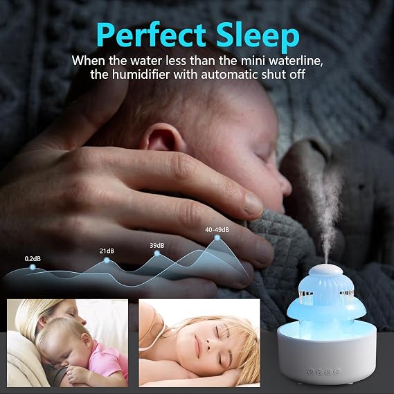 Cloud Rain Humidifier with Waterfall Lamp – 600ML-B ☁️🌧️✨