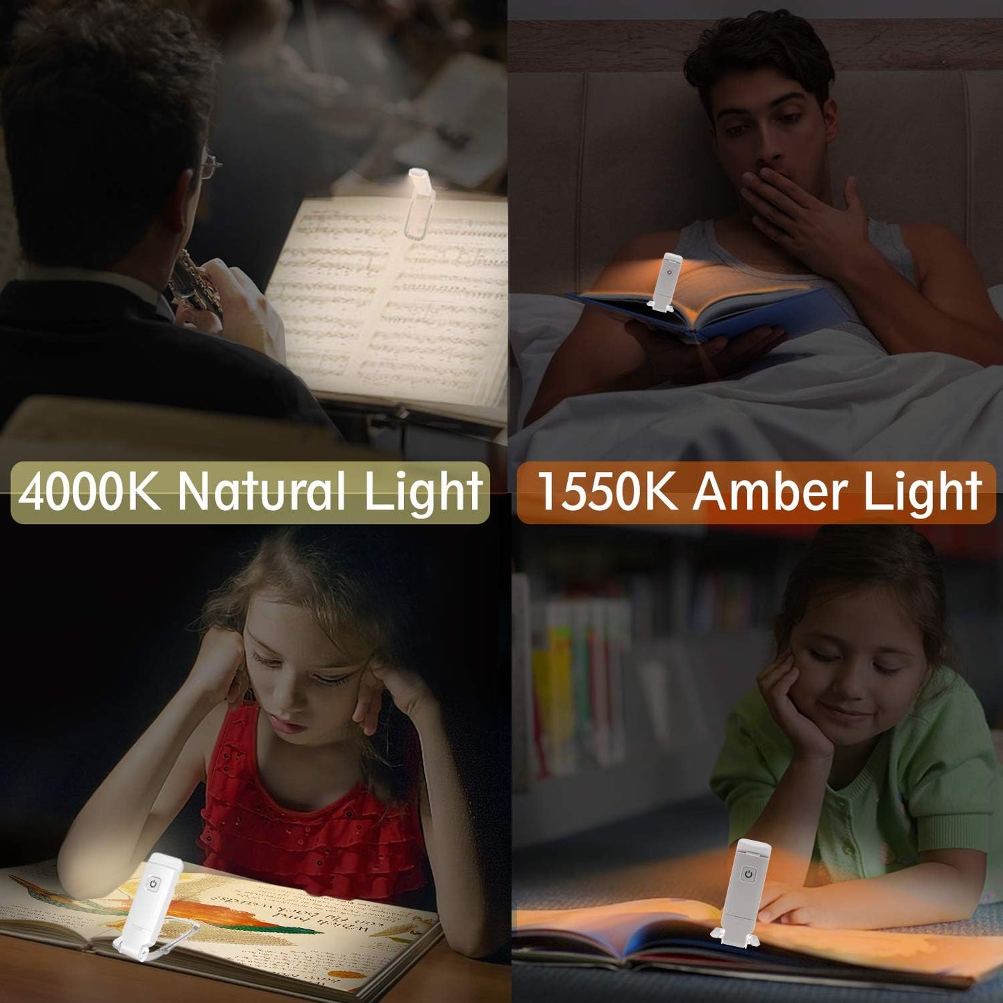 Rechargeable Reading Light Clip on Books