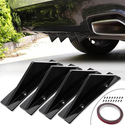Universal Black/Carbon Fiber Shark Fin Rear Bumper Diffuser for Cars 4pcs
