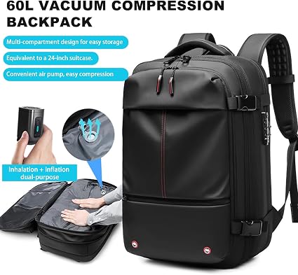 Vacuum Compression Travel Backpack with Pump – Space Saver Bag for Camping & Luggage