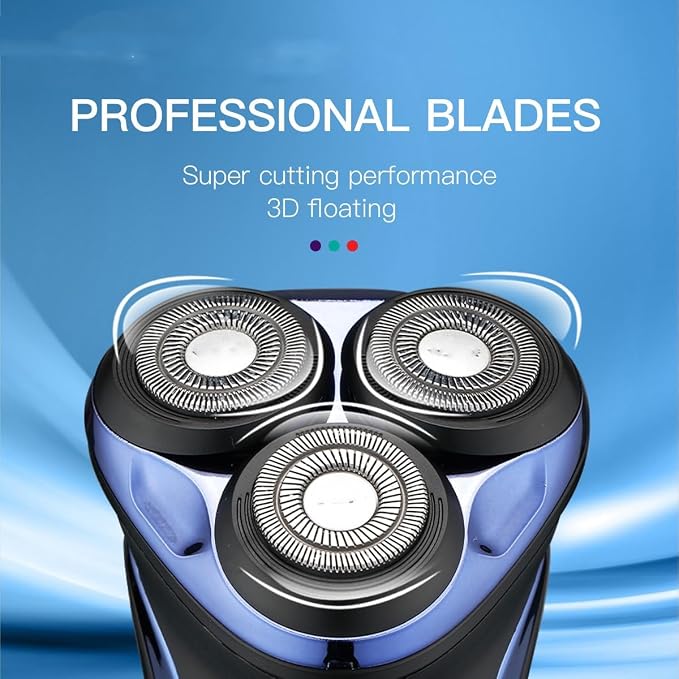 VGR V306 Waterproof Electric Shaver – Cordless Rechargeable Rotary Razor with Pop-Up Trimmer, LED Display (Blue)
