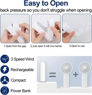 2 in 1 PowerBank Mini Handheld Fan – USB Rechargeable, Foldable & Portable Pocket Fan, Quiet Operation for Travel, Home & Outdoor