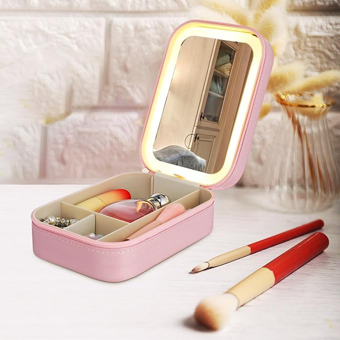 Travel Makeup Organizer with LED Mirror 💄✨
