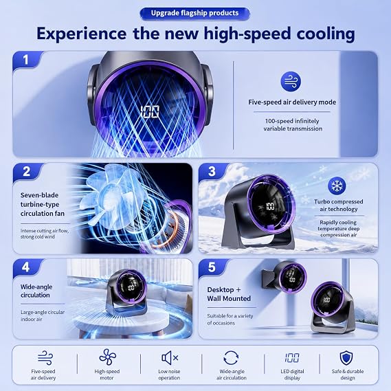 Rechargeable Air Circulator Fan – 100-Speed Digital Desktop Fan 🌬️✨
