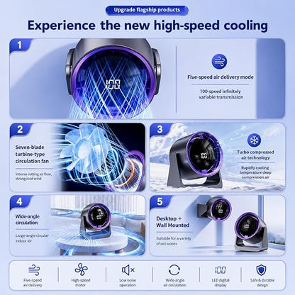 Rechargeable Air Circulator Fan – 100-Speed Digital Desktop Fan 🌬️✨