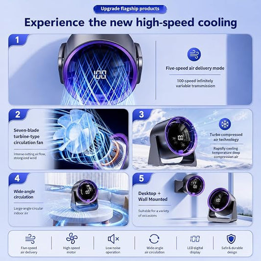 Rechargeable Air Circulator Fan – 100-Speed Digital Desktop Fan 🌬️✨
