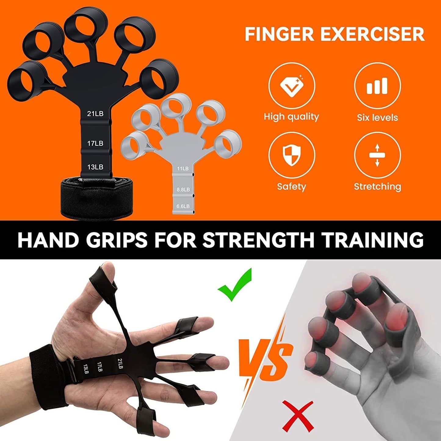 Hand Grip Strengthener - Adjustable Finger Exerciser and Finger Stretcher