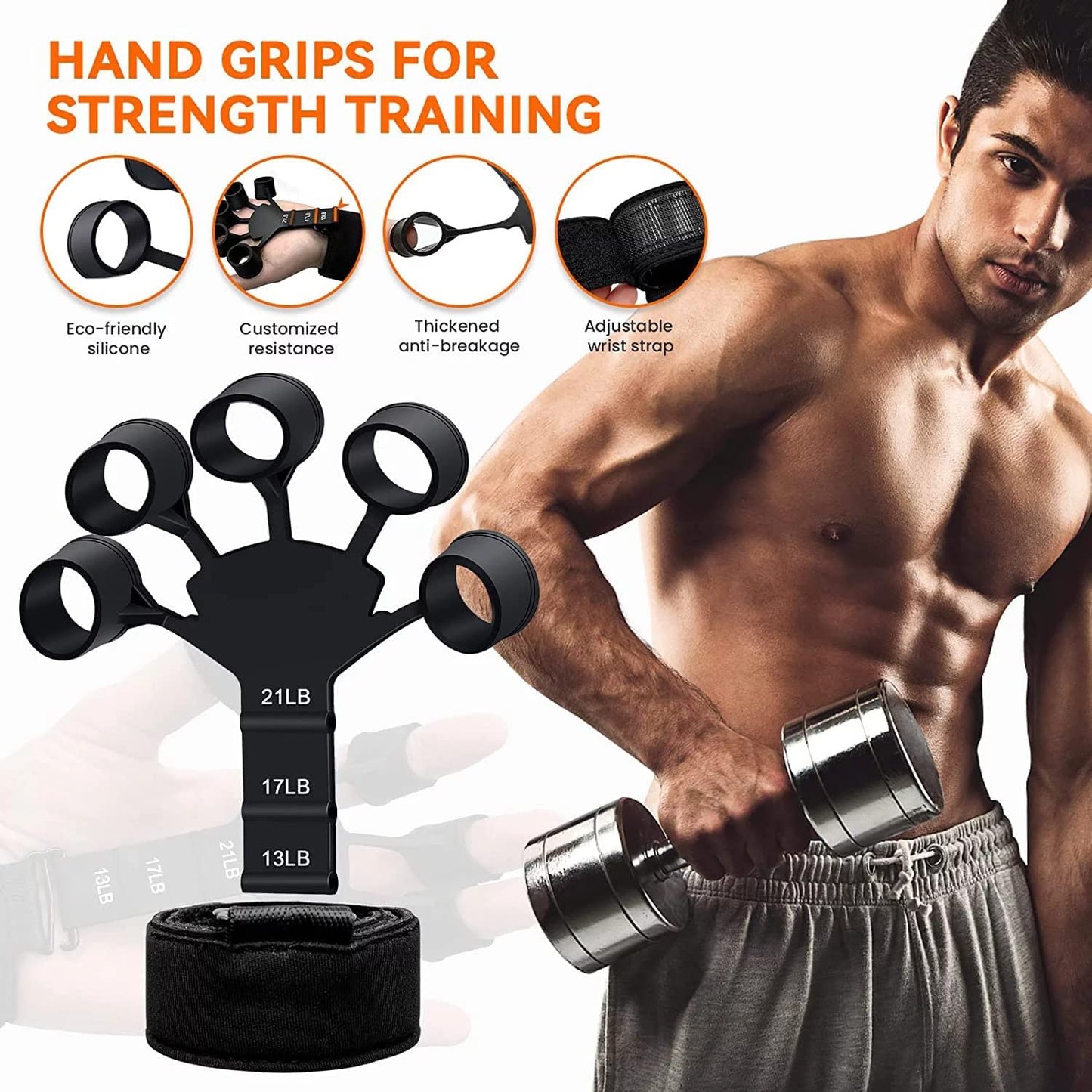 Hand Grip Strengthener - Adjustable Finger Exerciser and Finger Stretcher