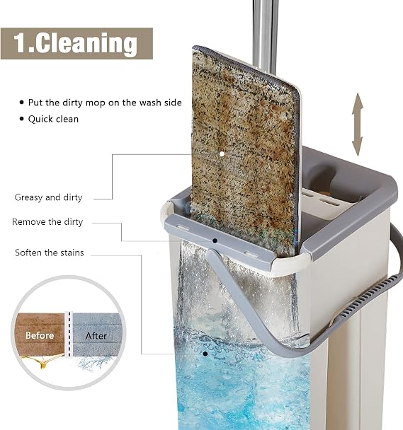 Household Cleaning Tool Wet Dry Hand-Free Mop Bucket Set With Plastic Basket Cloth Material