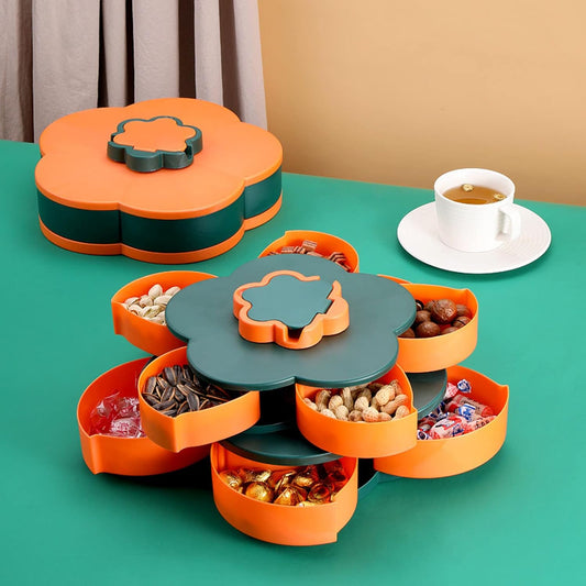 Double Deck Rotating Snack Tray Flower Shape