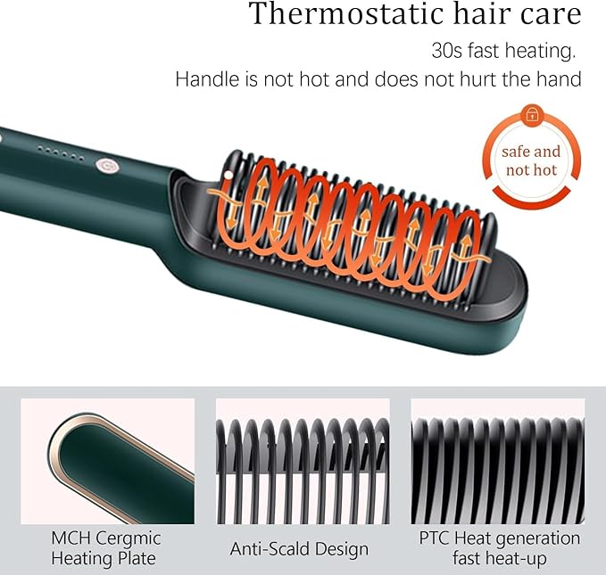 Electric Hair Straightening Brush – Fast Heat Styling Comb 💚✨