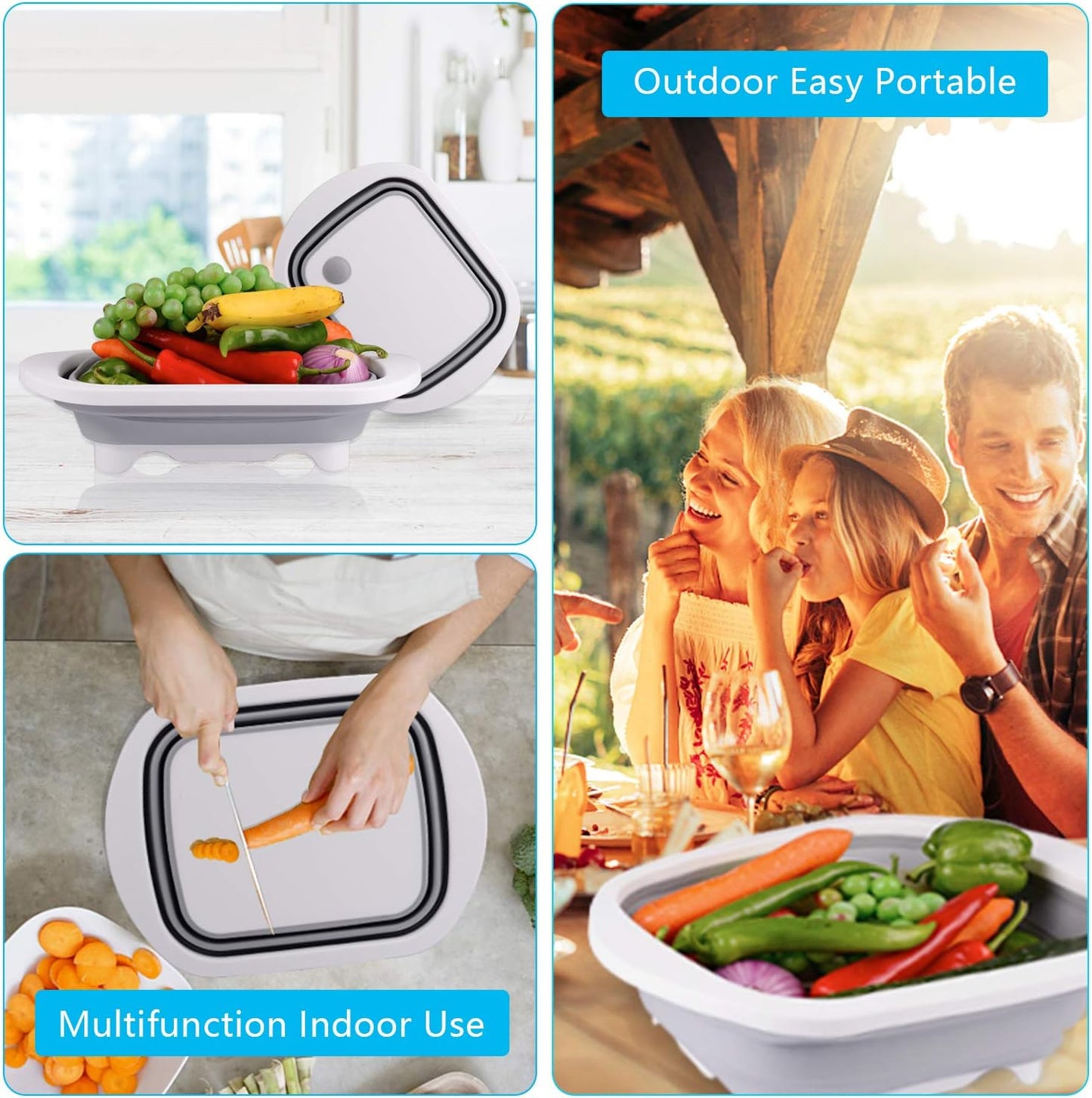 Collapsible Cutting Board with Colander