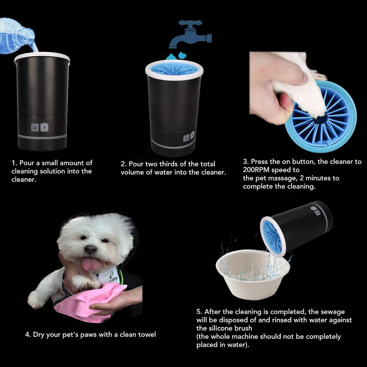 Dog Pet Foot Cleaner Rechargeable Soft Brushes for Small & Medium Dogs