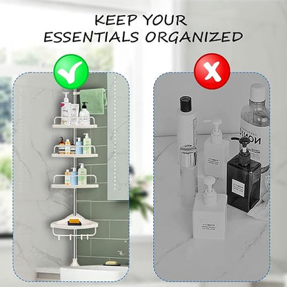 4 Tier Bathroom Corner Shelf with Towel Holder – Wall Mounted Storage Rack for Toiletries & Towels