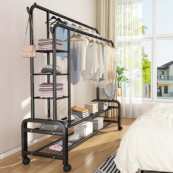 Heavy-Duty Clothes Drying Rack with Wheels-B 👕🧺